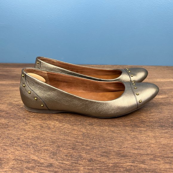 Kork-Ease Shoes - Kork-Ease Flats Anabel Ballet Gold Studded Leather Women's Size 8.5